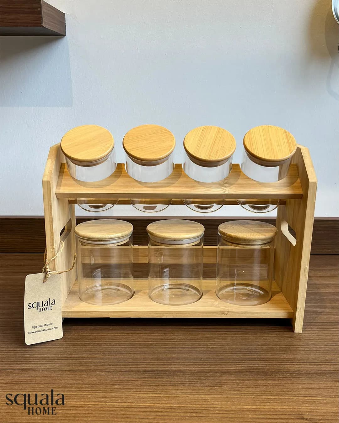 Bambu Stantlı Cam Baharatlık 7 Bölmeli