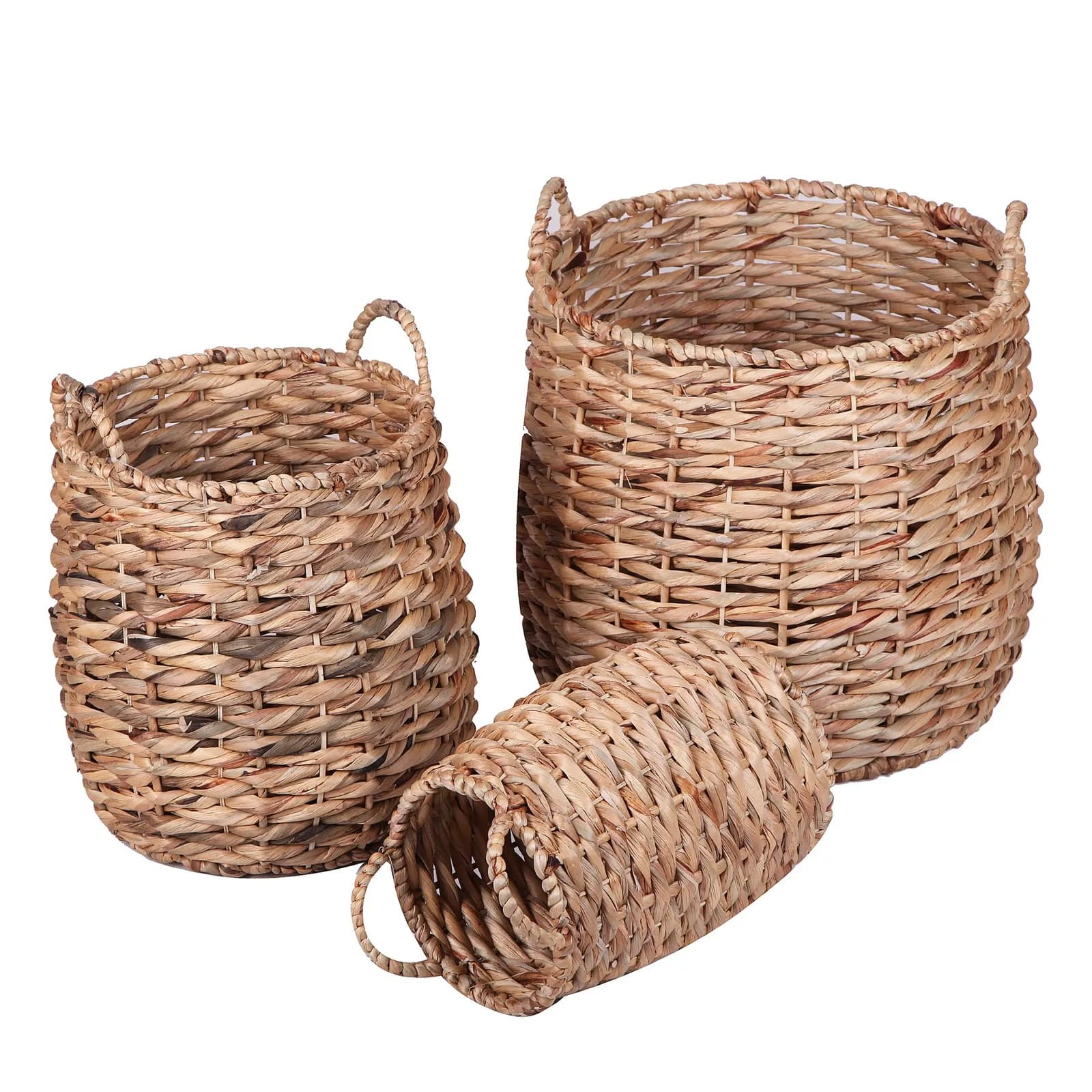 Yuvarlak Bombeli Kalın Örgülü Hasır Saksı S/3 - K. ÇAP: 24 CM H: 30 CM