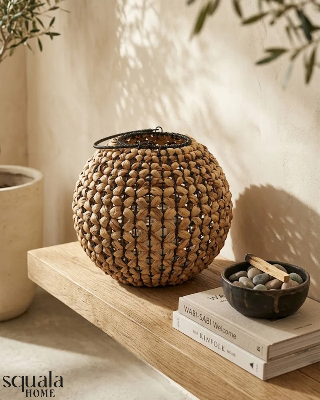 Yuvarlak Örmeli Rattan Fener 28 Cm