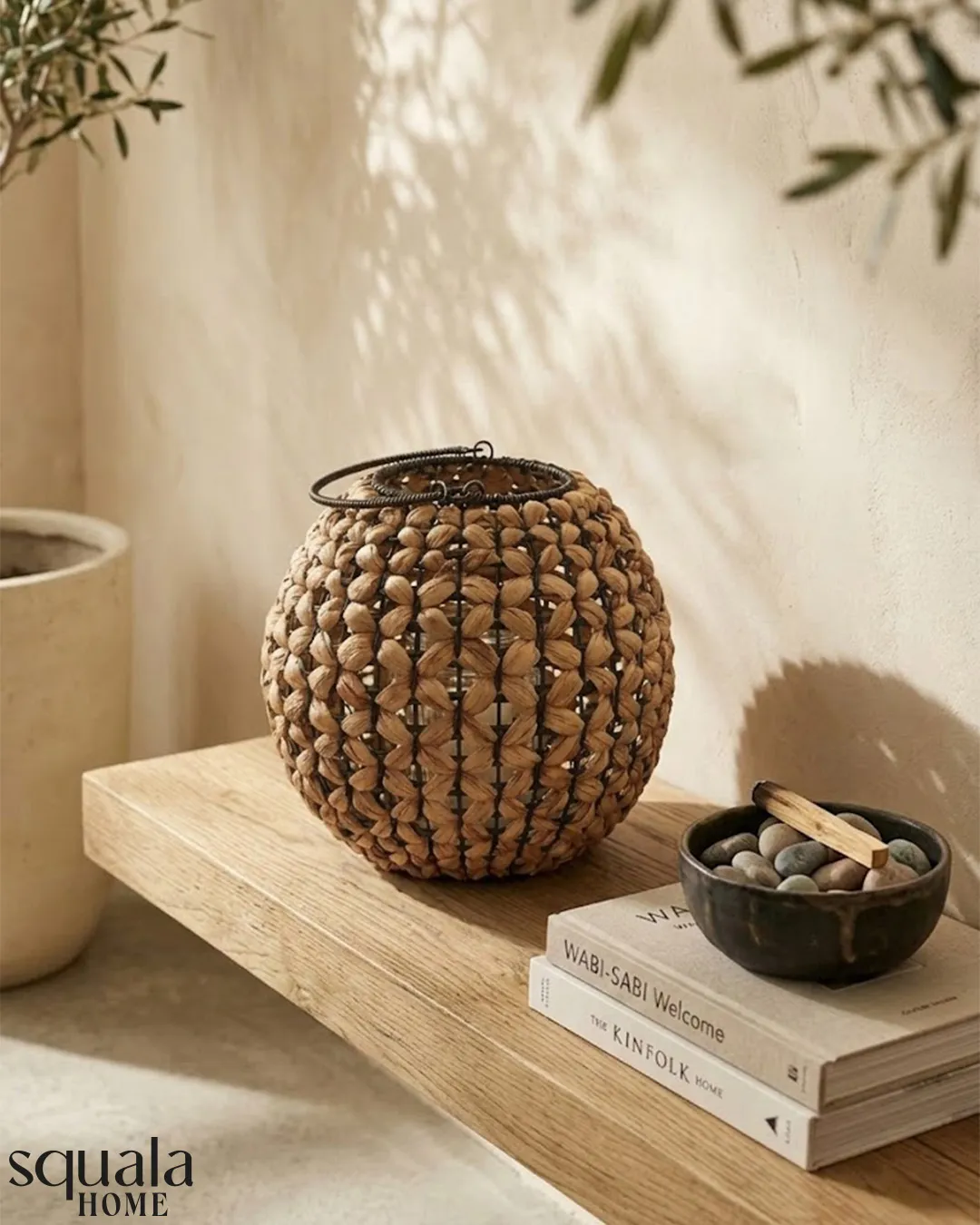 Yuvarlak Örmeli Rattan Fener 25 Cm