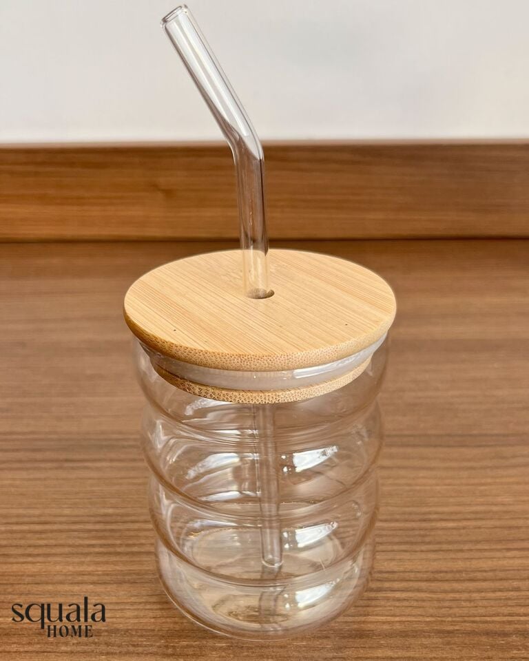 Bambu Kapaklı Cam Pipetli Bardak 500ml