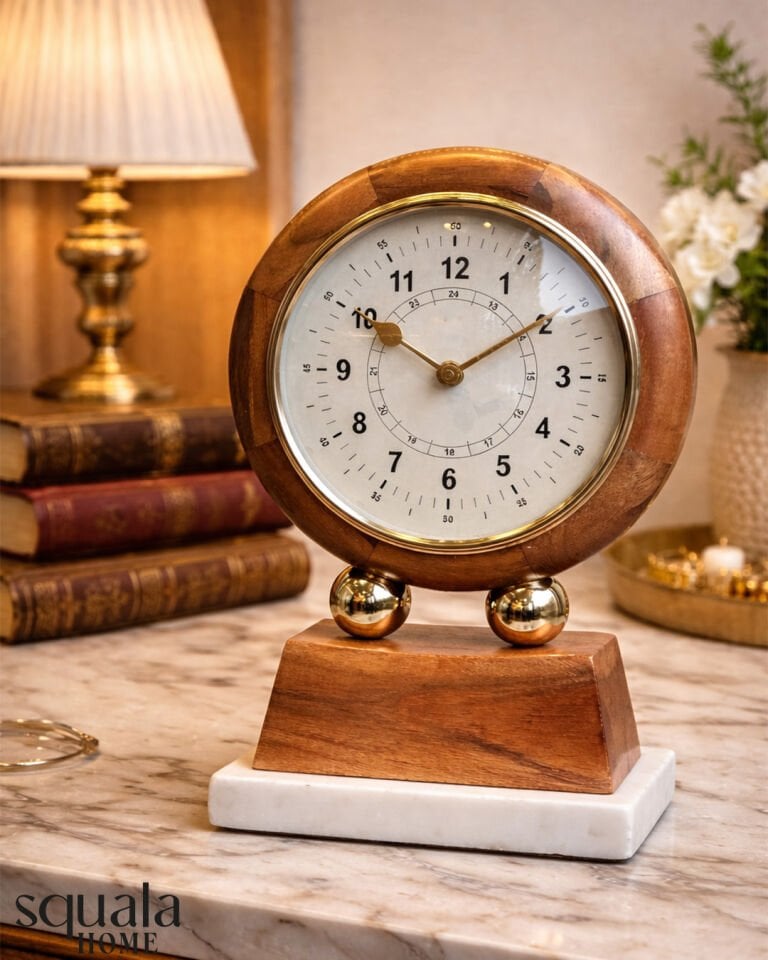 Masa Saati Ahşap Mermer Detaylı Büyük