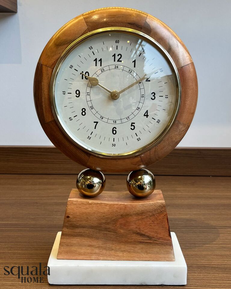 Masa Saati Ahşap Mermer Detaylı Büyük