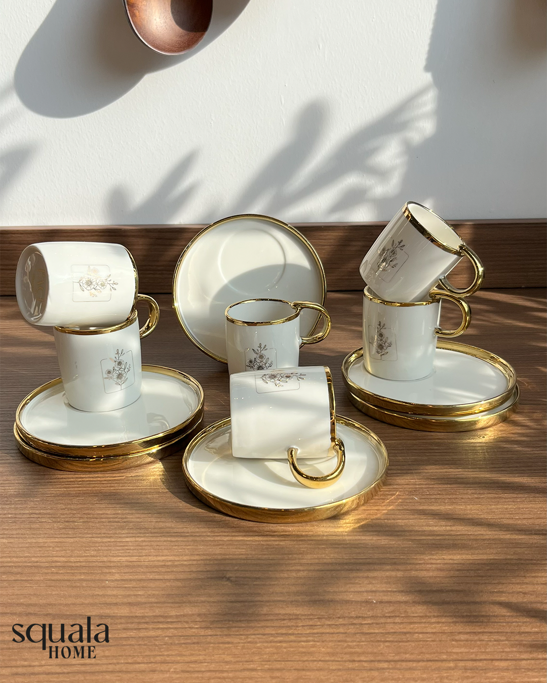 Ottella Beyaz Yaldızlı Kahve Fincan Takımı