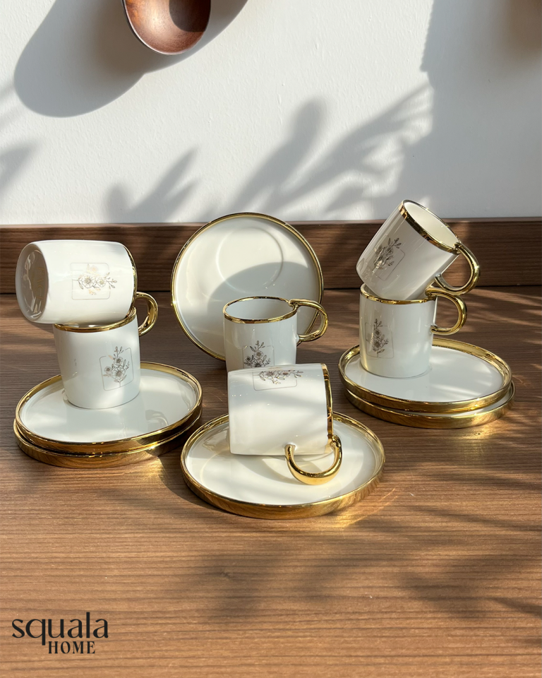 Ottella Beyaz Yaldızlı Kahve Fincan Takımı