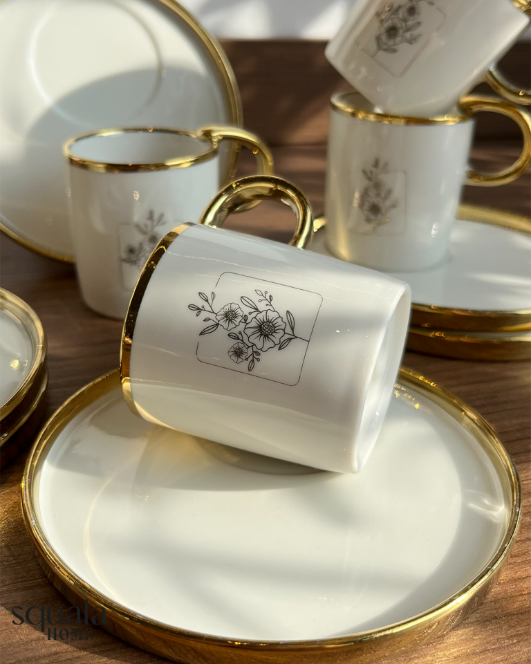 Ottella Beyaz Yaldızlı Kahve Fincan Takımı