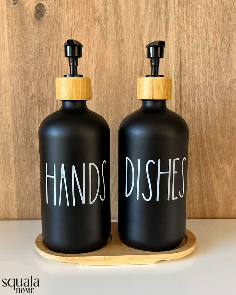 2'li Cam Sıvı Sabunluk Bambu Stantlı