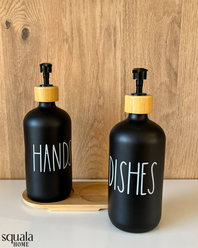 2'li Cam Sıvı Sabunluk Bambu Stantlı