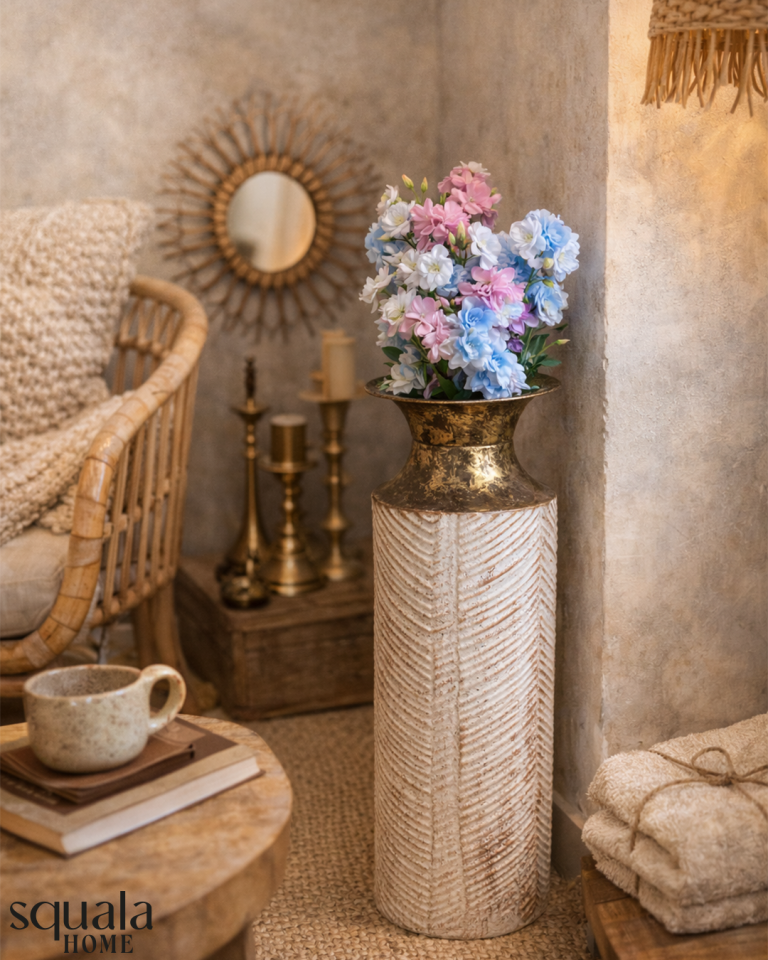 Beyaz Kısa Metal Vazo 9619