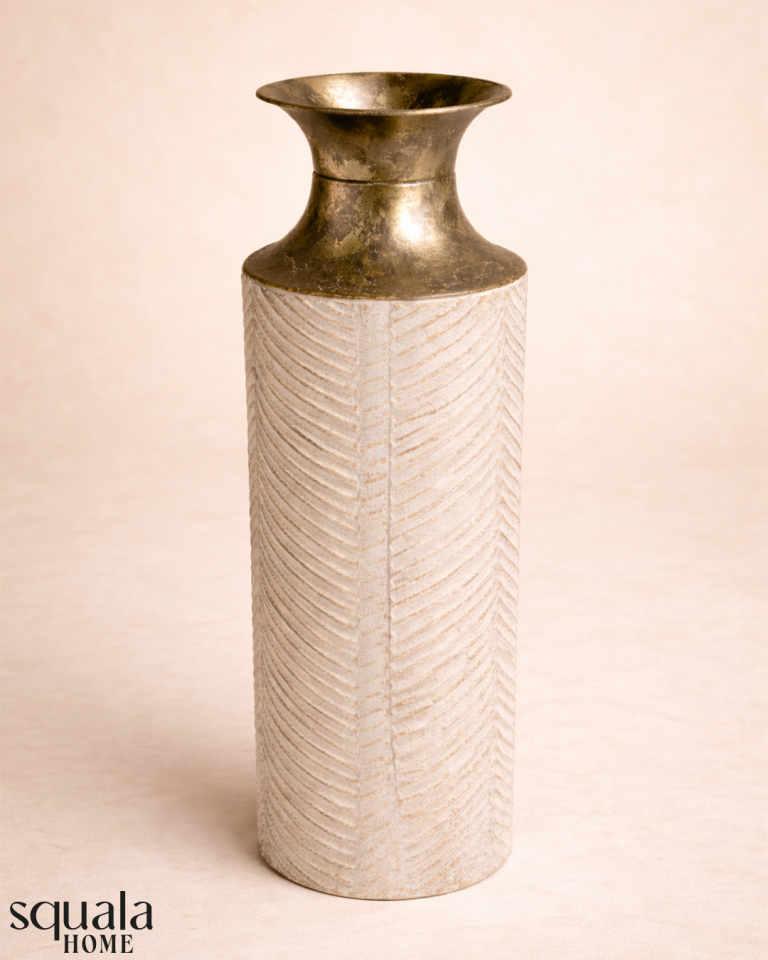 Beyaz Kısa Metal Vazo 9619