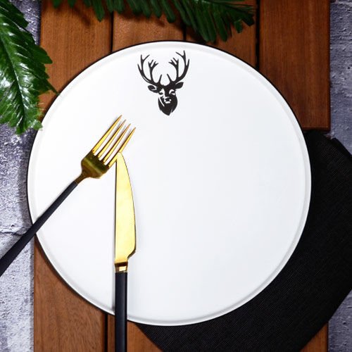 Geyik Motifli Yuvarlak Servis Tabağı 27 CM