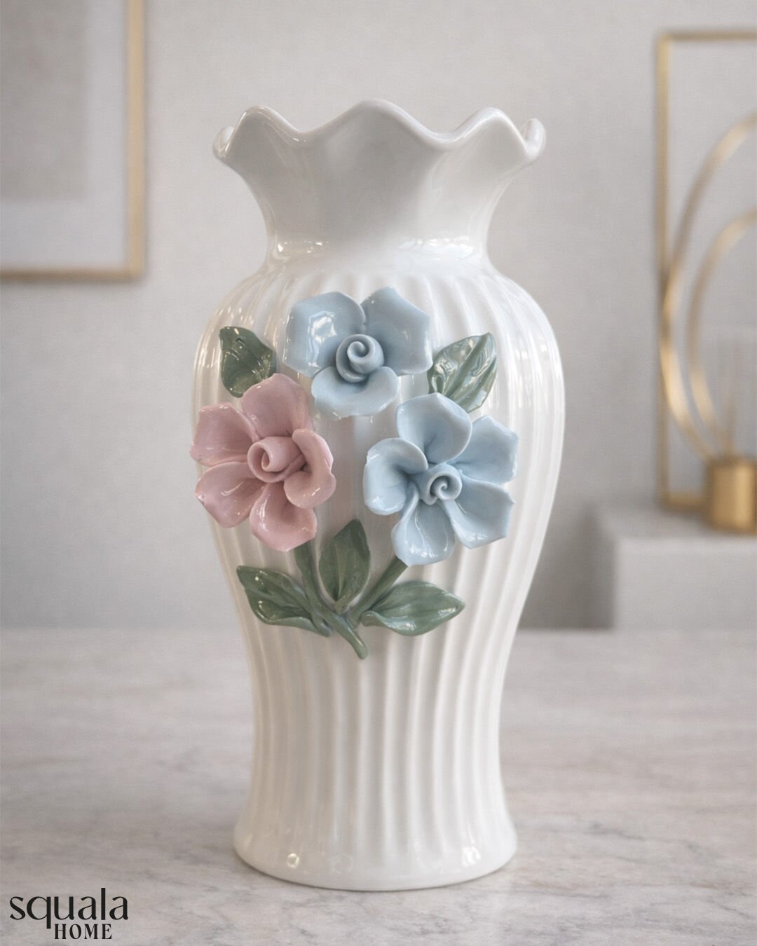 Porselen Çiçek Desenli Vazo 4622