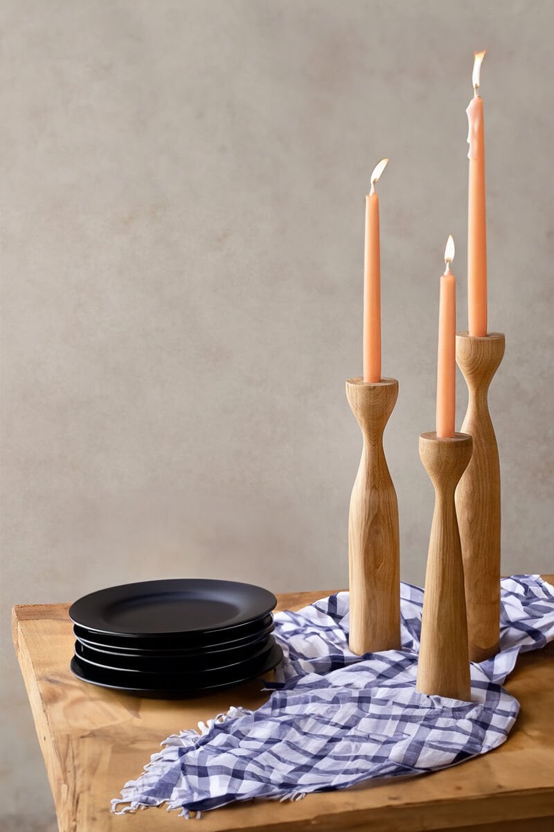 Ahşap Naturel Şamdan Büyük Boy