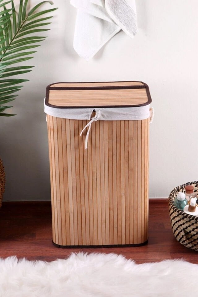 Dikdörtgen Bambu Çamaşır Sepeti Natural