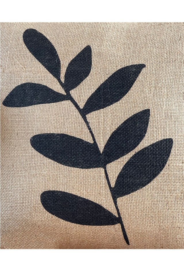 Zeytin Dalı Desenli Jüt Kırlent 50x50 Cm