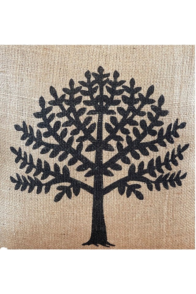 Hayat Ağacı Desen Jüt Kırlent 50x50 Cm