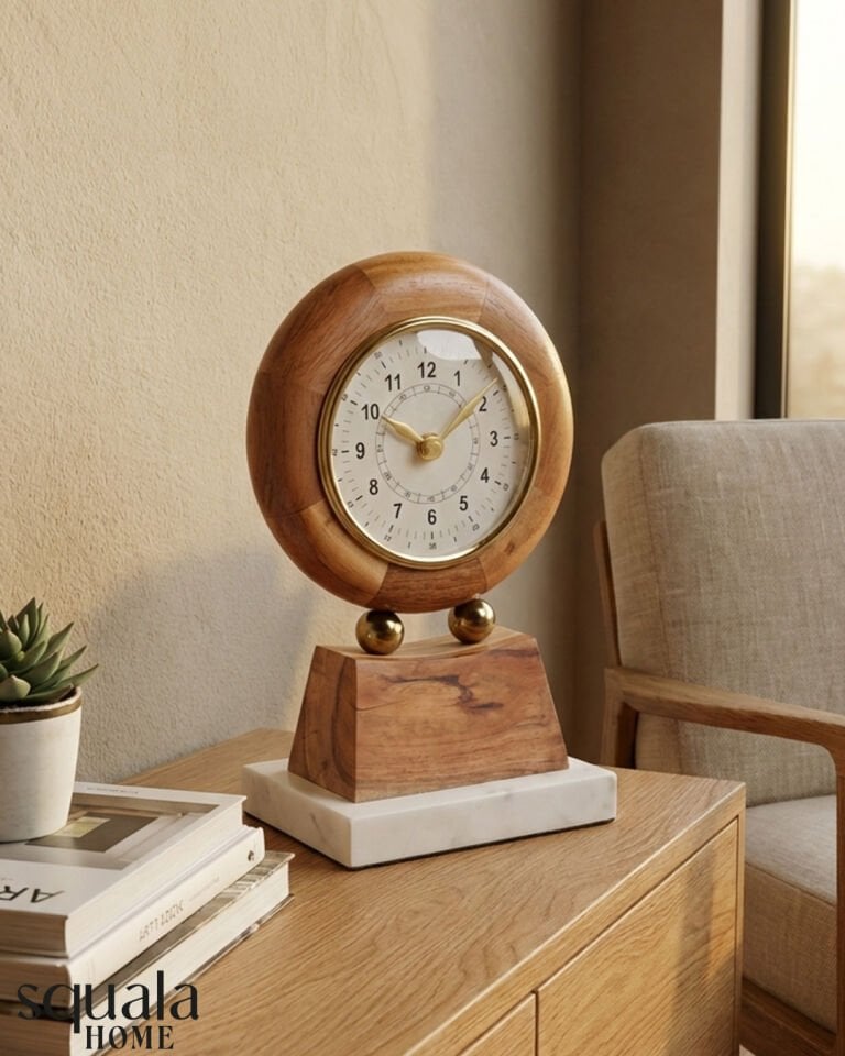 Masa Saati Ahşap Mermer Detaylı