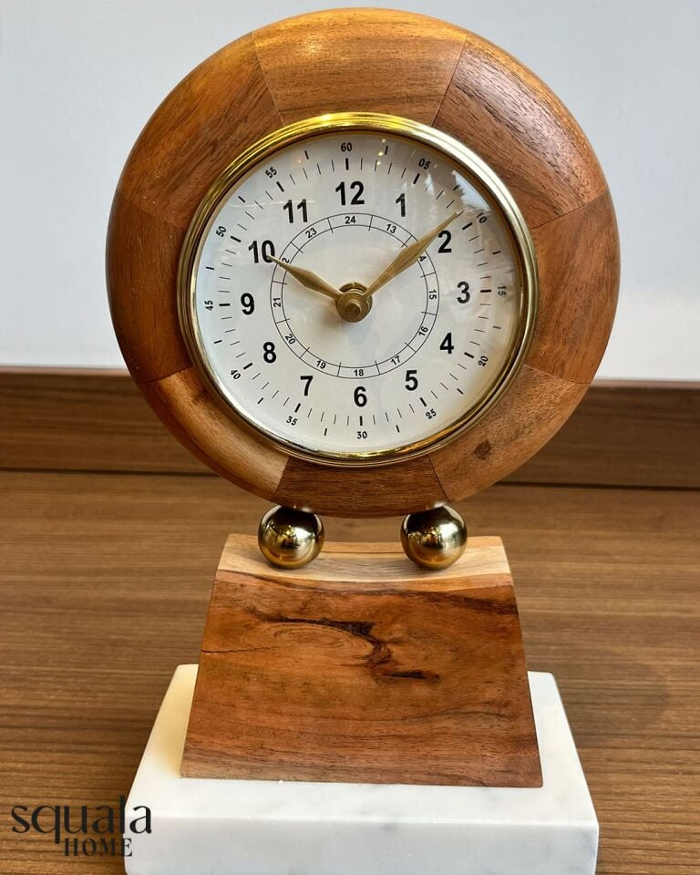 Masa Saati Ahşap Mermer Detaylı