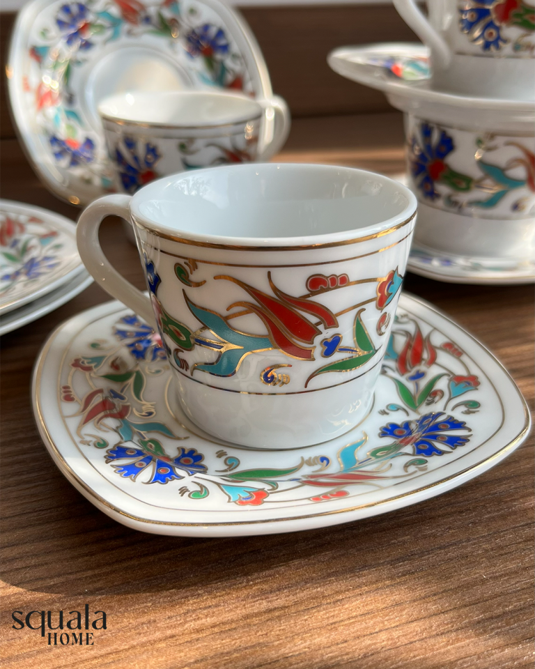 Ottoman Motifli 6 Kişilik Kahve Fincan Takımı