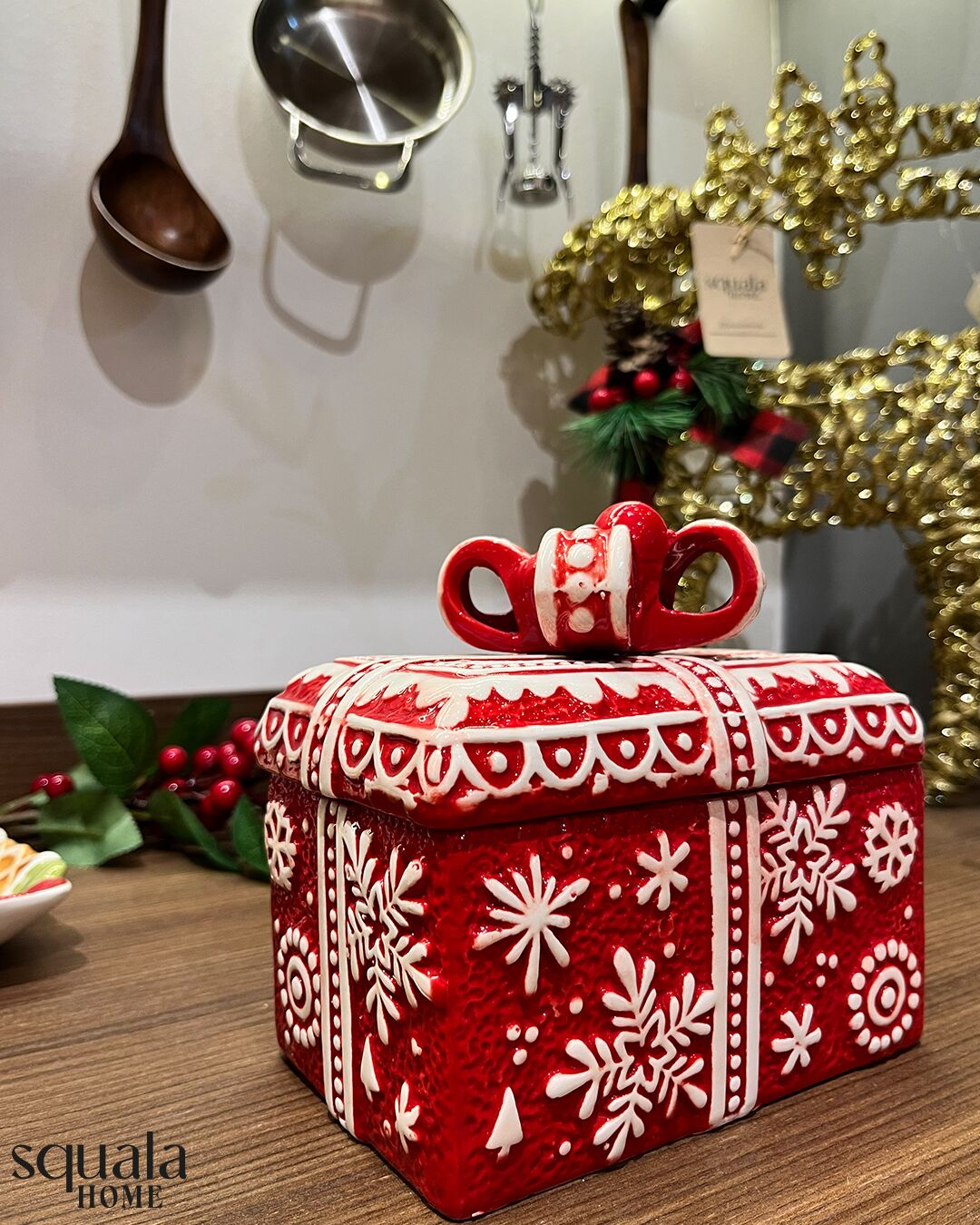 Seramik Yılbaşı Dikdörtgen Fiyonk Şekerlik 77204 'Yeniyıl'