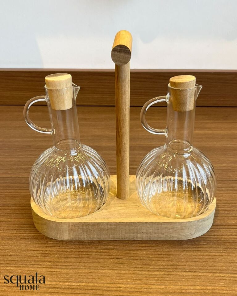 Akasya Standlı 2 Li Cam Yağlık