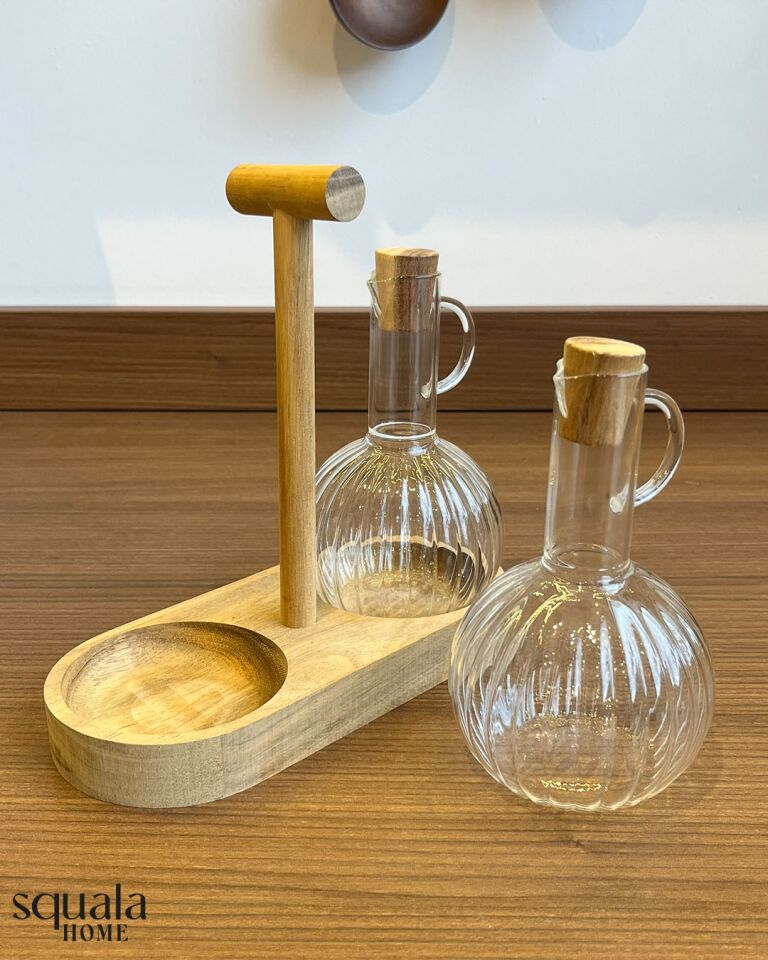 Akasya Standlı 2 Li Cam Yağlık