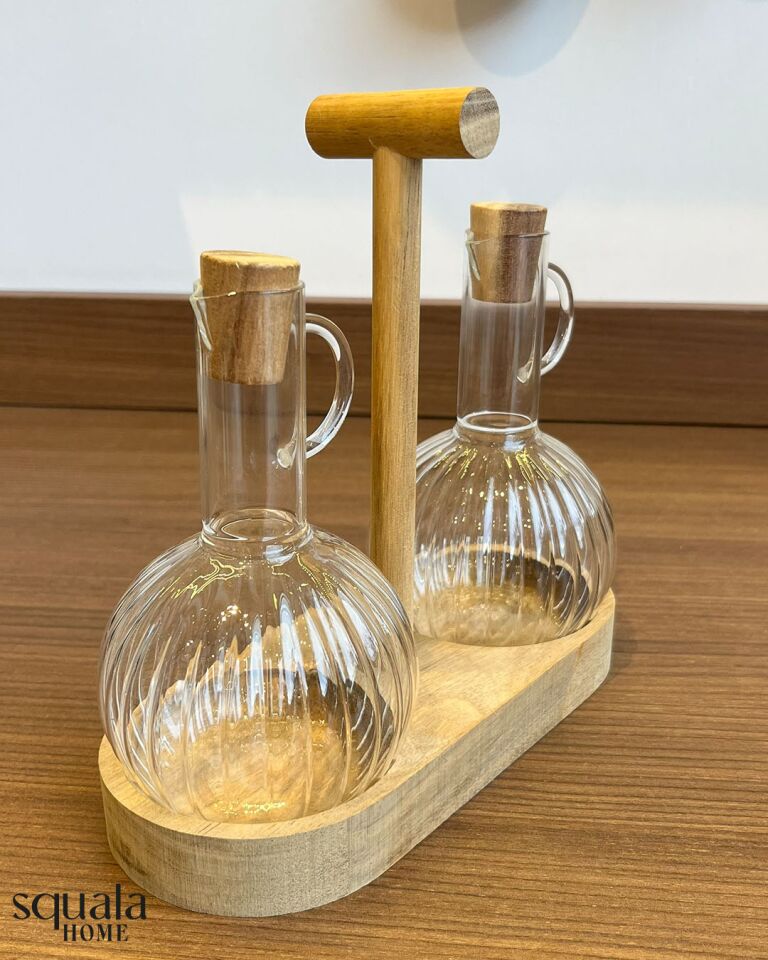 Akasya Standlı 2 Li Cam Yağlık