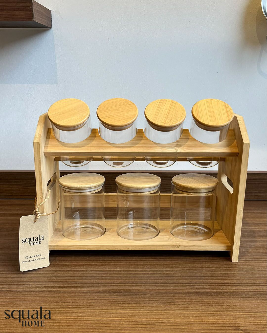 Bambu Stantlı Cam Baharatlık 7 Bölmeli