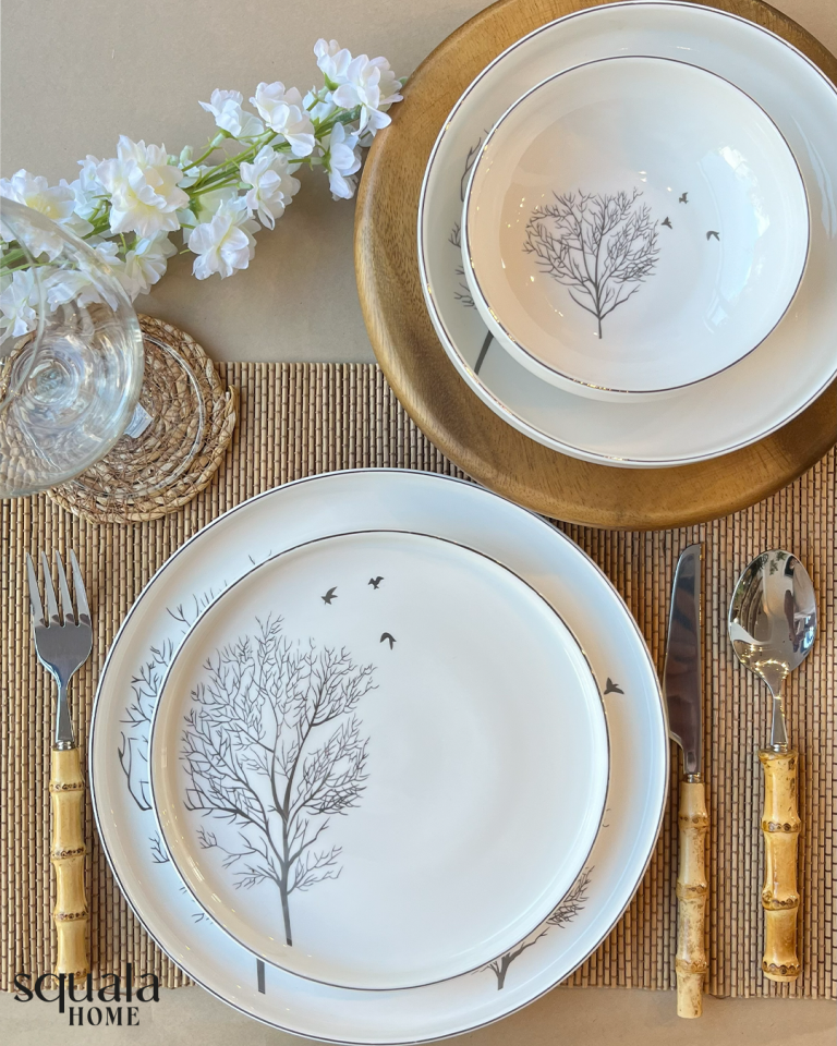 Sim Çiçek 24 Parça Yemek Takımı Platin