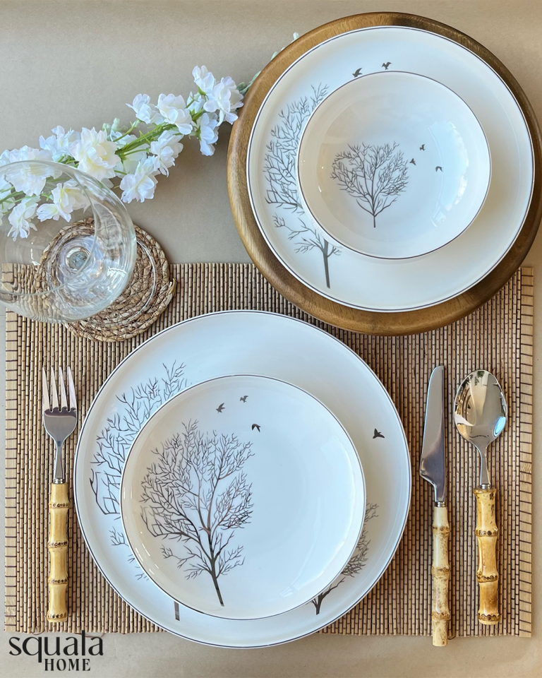 Sim Çiçek 24 Parça Yemek Takımı Platin