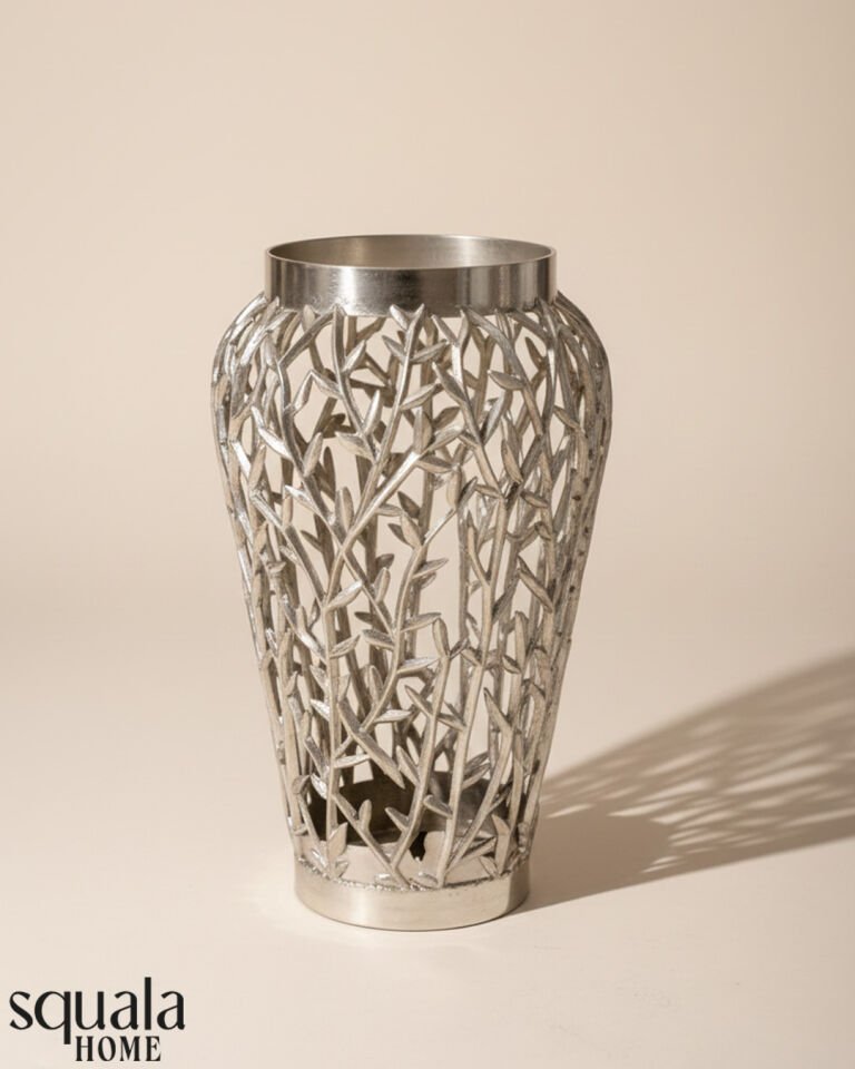 Desenli Küçük Lüks Metal Vazo Gümüş