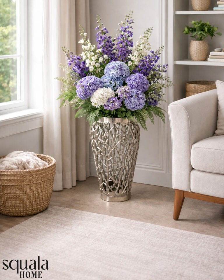 Desenli Küçük Lüks Metal Vazo Gümüş