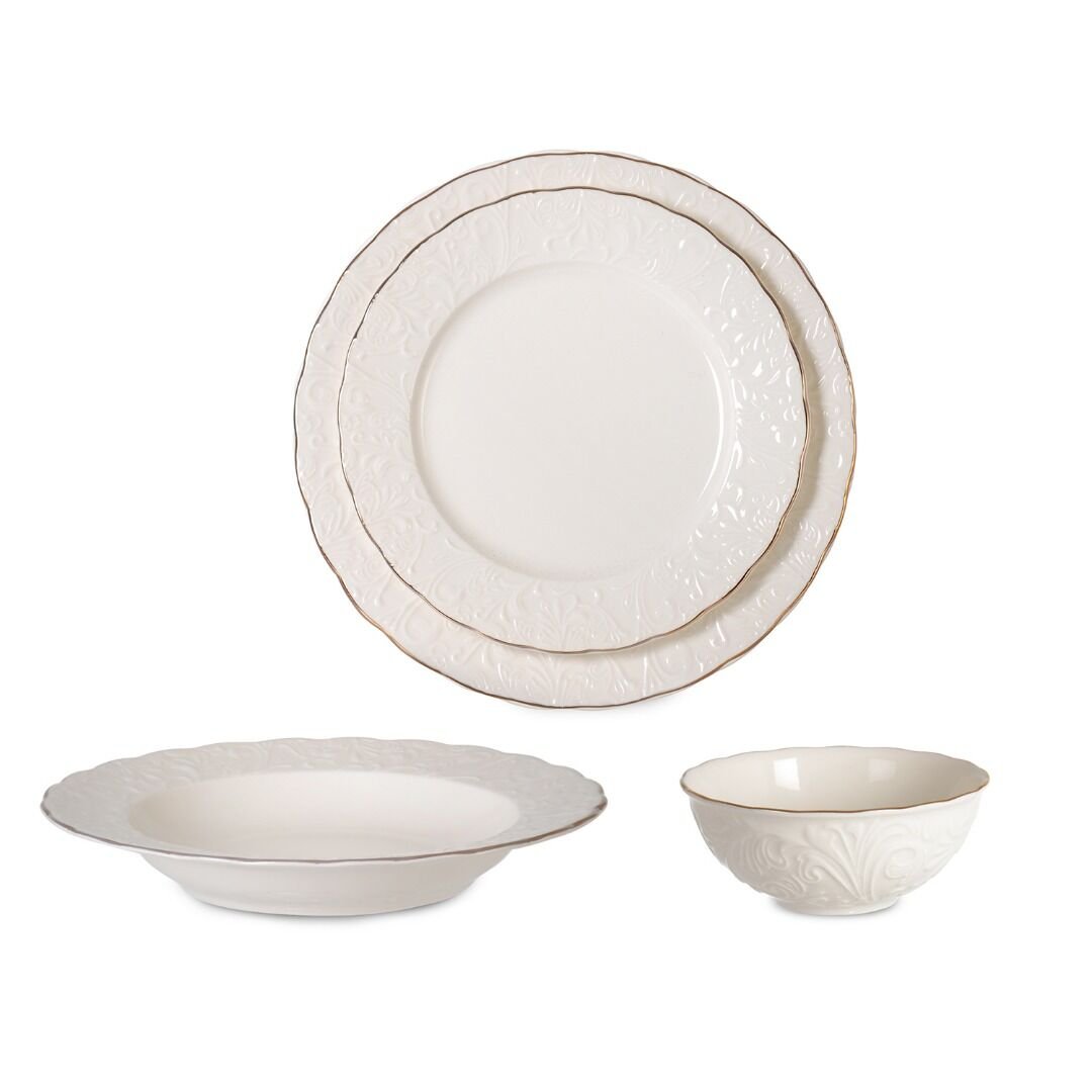 Krem Altın Yaldızlı Pera 24 Parça Yemek Takımı