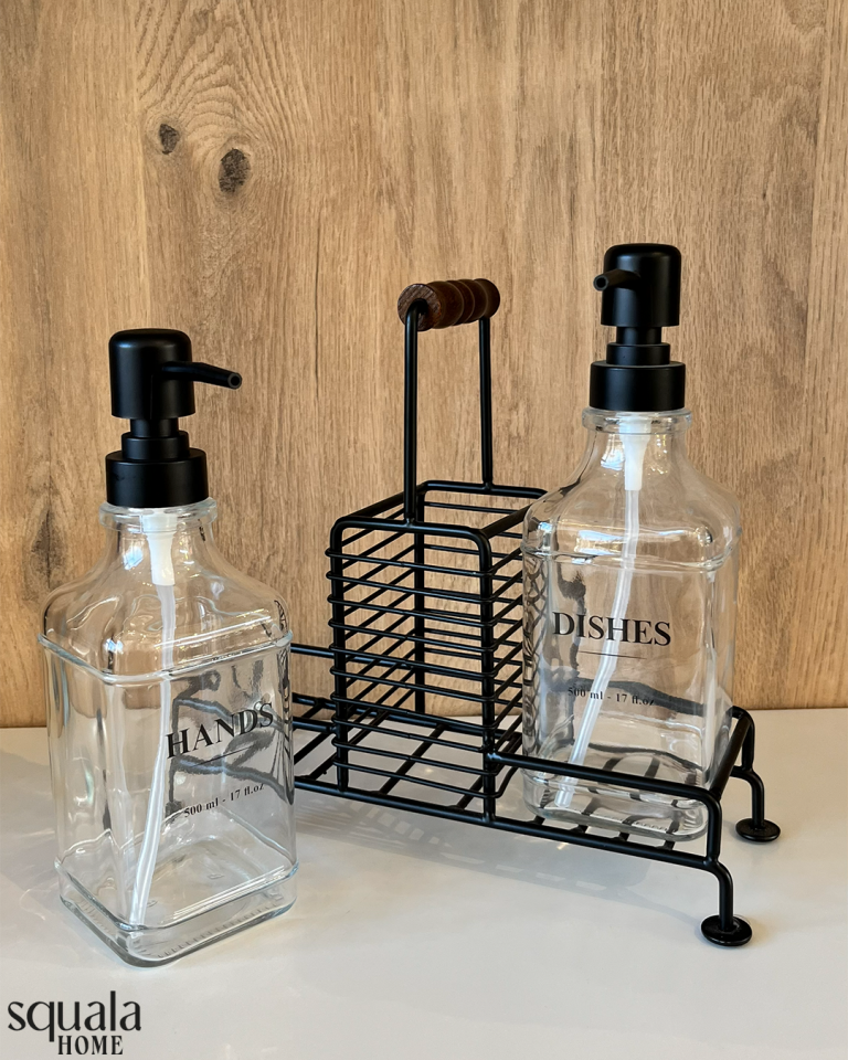 Kulplu Standlı Sıvı Sabunluk 2 Parça Siyah