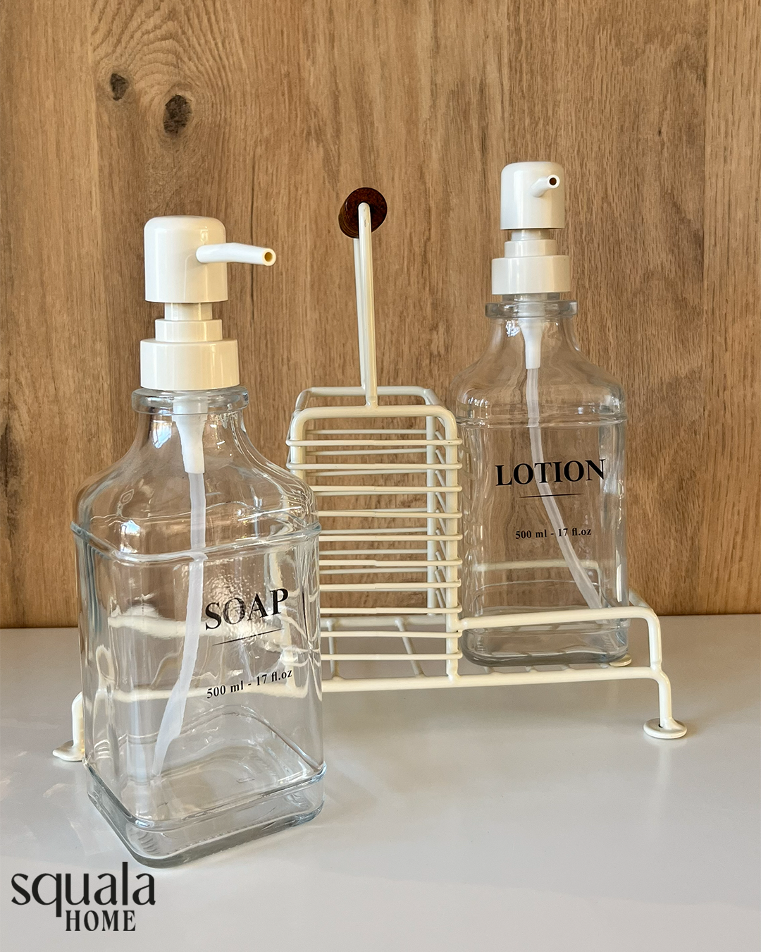 Kulplu Standlı Sıvı Sabunluk 4 Parça Krem