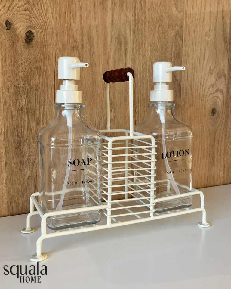 Kulplu Standlı Sıvı Sabunluk 4 Parça Krem