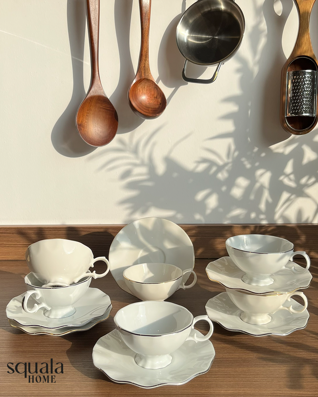 ZHR Porselen Çay Takımı 6 Kişilik Gümüş Detay