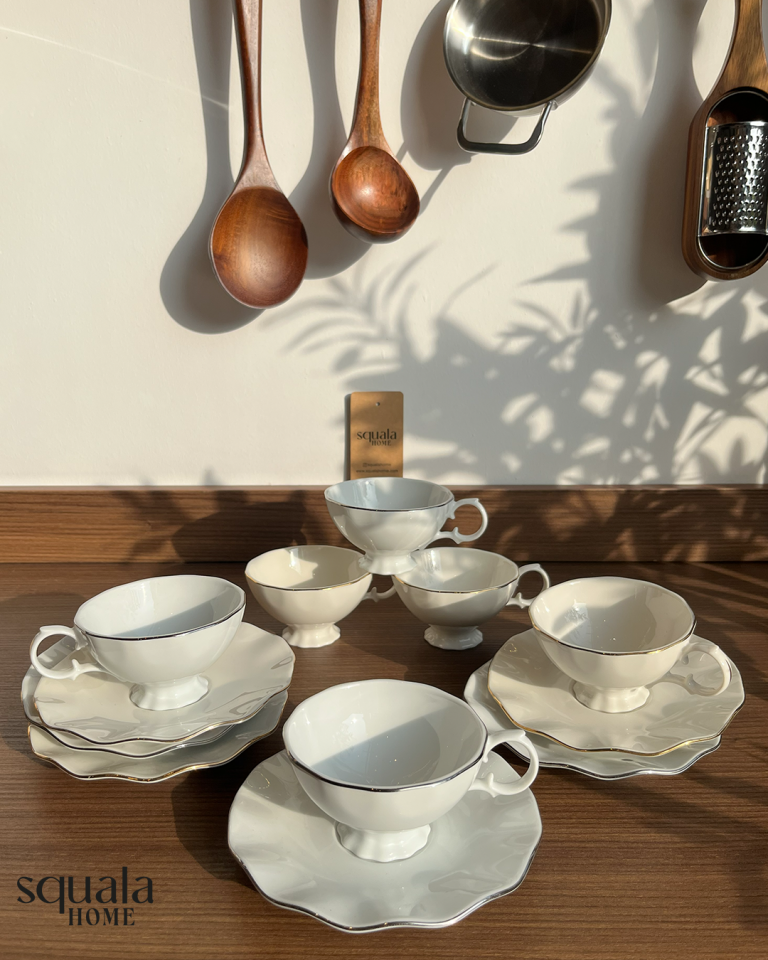 ZHR Porselen Çay Takımı 6 Kişilik Gümüş Detay